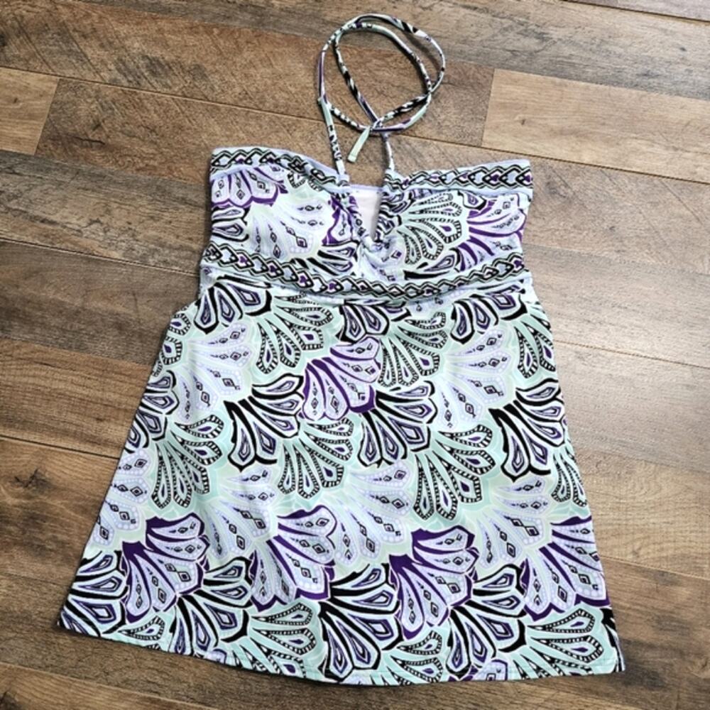 Jantzen White Mint and Purple Patterned One-Piece Swimdress
